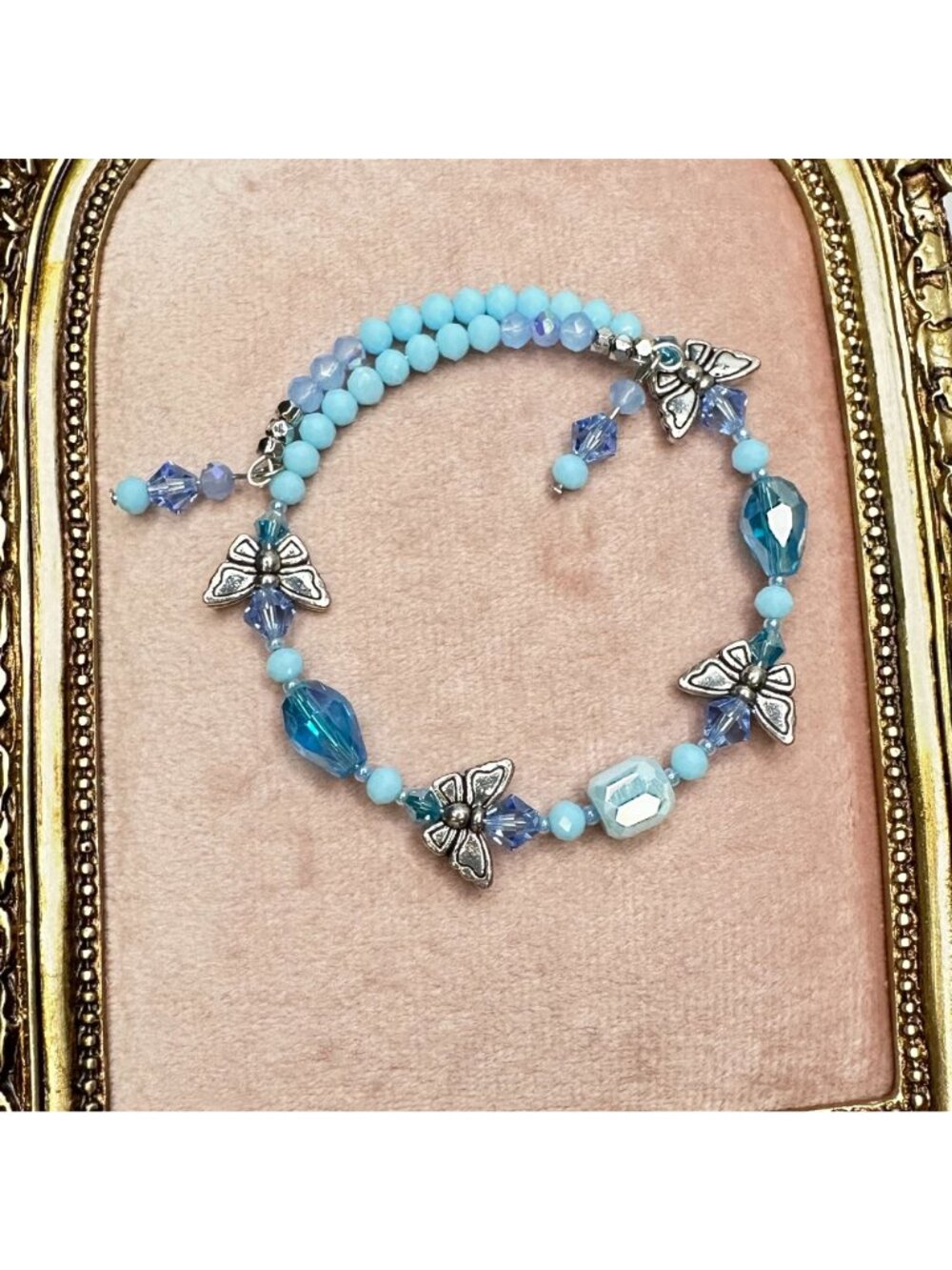 Handmade Butterfly Charm Bracelet Austrian Crystals Czech Glass Beads & Dangles - Picture 2 of 4